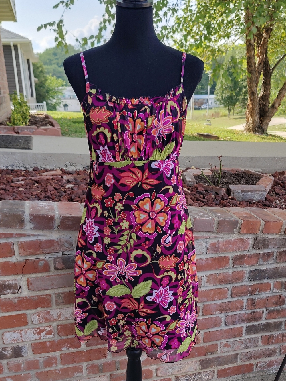 Vintage Xhilaration Floral Mesh Babydoll Mini Dress Size L 90s Fairy Bohemian
